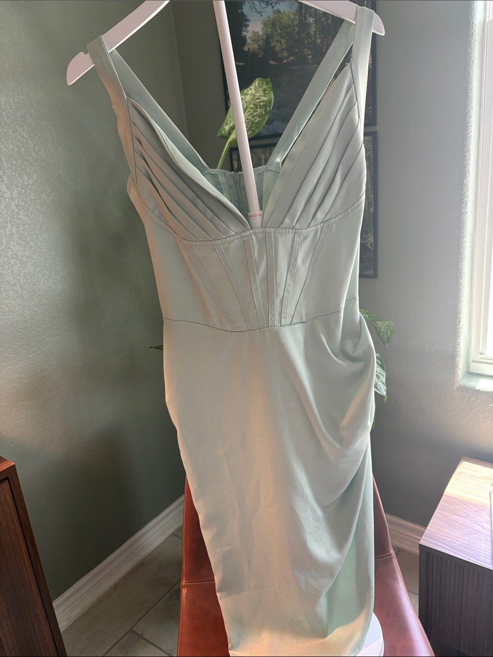 One-Shoulder Light Mint Draped Midi Dress